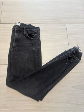 Agolde Black Distressed Skinny Jeans with Raw Hem